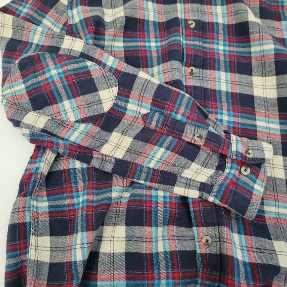 Denim & Flower Flannel Shirt Women's sz M Red White Blue Plaid Button Down Shirt - Picture 3 of 7